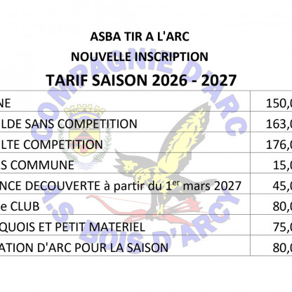TARIF 2026-2027